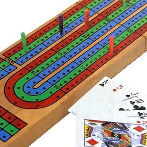 Cribbage Solid Wood Board Game with Cards and Pegs